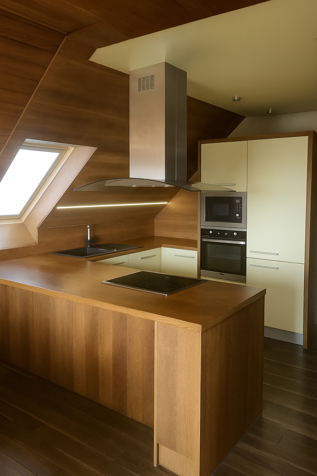 Dýhovaná kuchyň s dřevěnou deskou