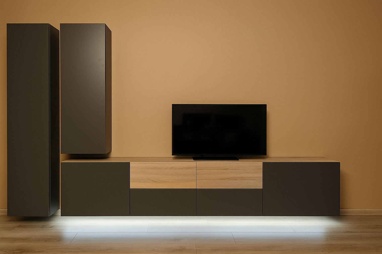 Šedá obývací stěna