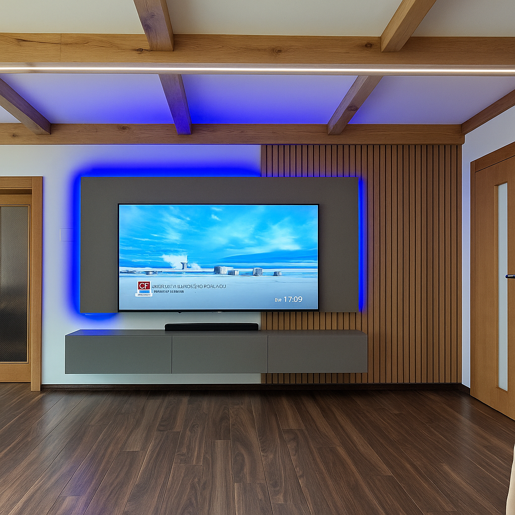 Obývací stěna s lamelami