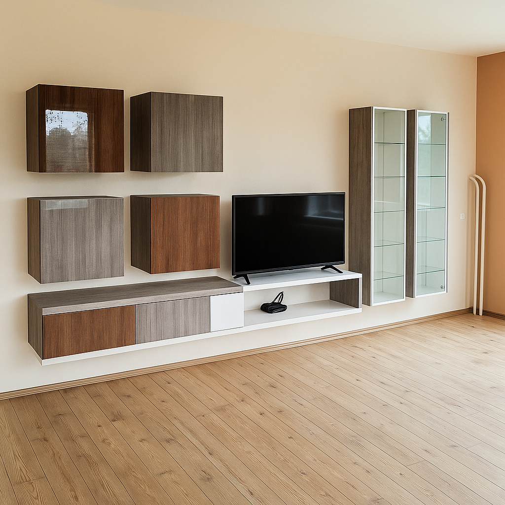 Obývací stěna mnoho skříní